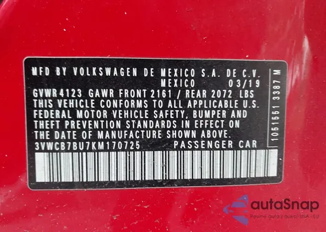 2019 Volkswagen Jetta 1.4T R-Line/1.4T S/Se from USA, damaged, VIN 3VWCB7BU7KM170725
